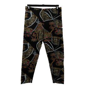 WD-NY Leggings Size XL Black All Over Print Women Cotton/Spandex Blend Joggers